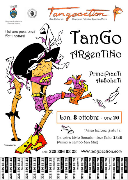 Tango lesson milonga gancho poster graphic art, Venice Italy